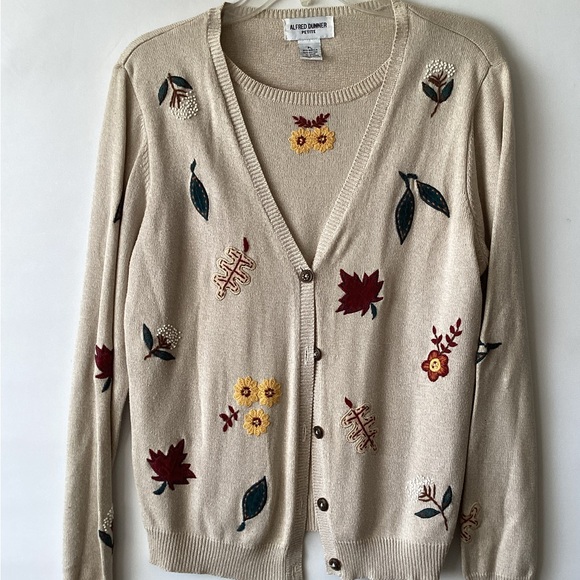 Alfred Dunner Tan long sleeve petite cardigan with faux tank. - Picture 1 of 3